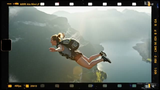 German Woman Skydiving Over Alpine Lake - Cinematic Freefall