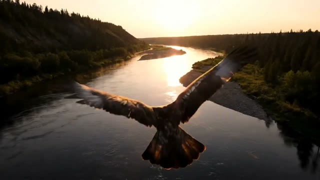 Golden Eagle Fishing on River - Documentary Style