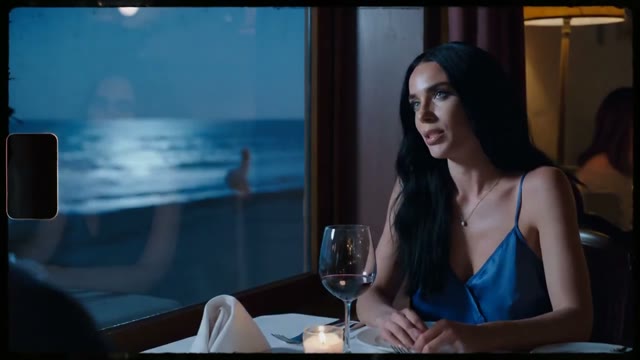 Italian Woman at Coastal Restaurant - Cinematic Night Scene